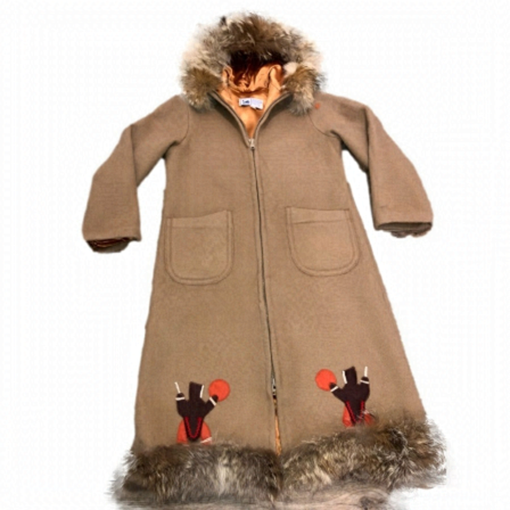 Vtg Inuvik Parka Enterprise Virgin Wool Fur Trim Beige Long Parka Sz 12 / M